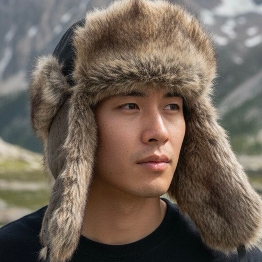 Yukon Tracks brown genuine rabbit fur trapper hat size Large